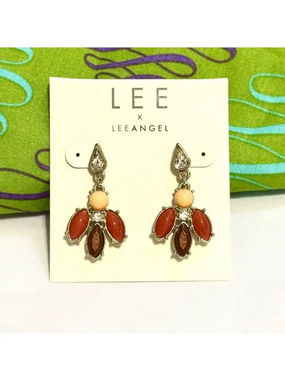Lee Angel Gold and Orange Statement Earrings